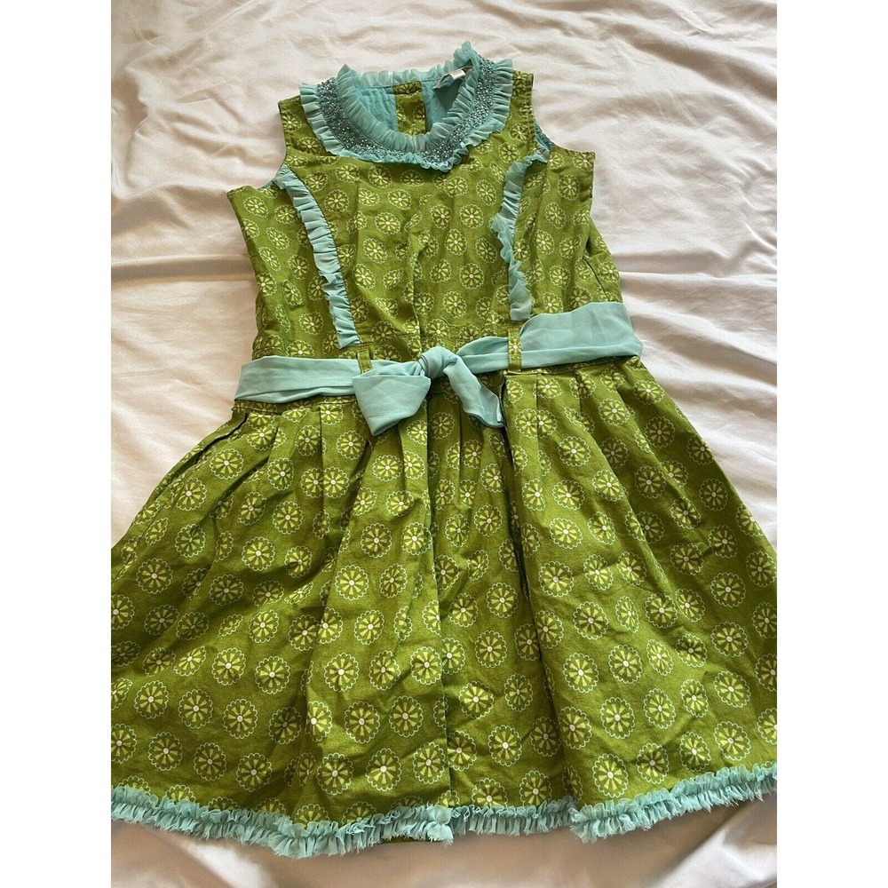 Trish Scully Child Geometric Sleeveless Green Lime Mint Dress Size 8 Girls